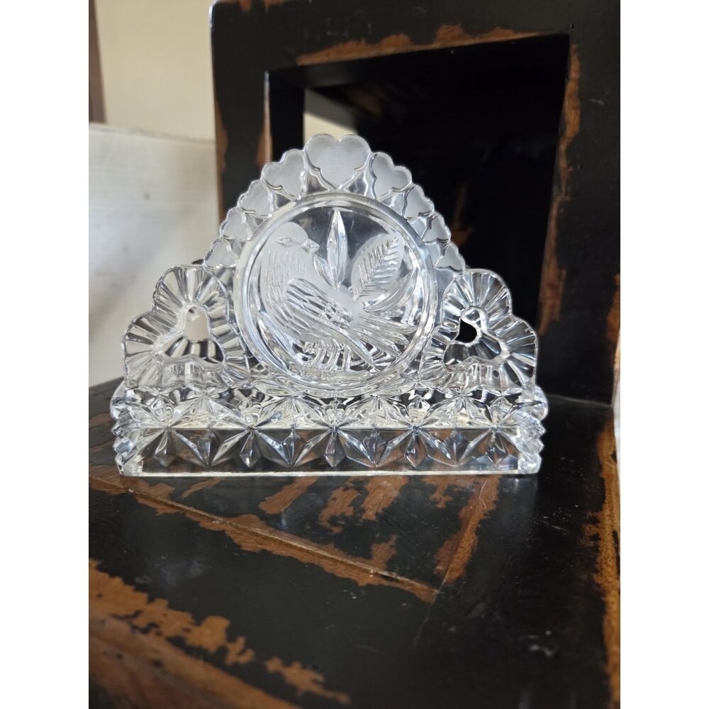 Vintage Hofbauer Byrdes Birds Napkin Holder German Lead Crystal Heart